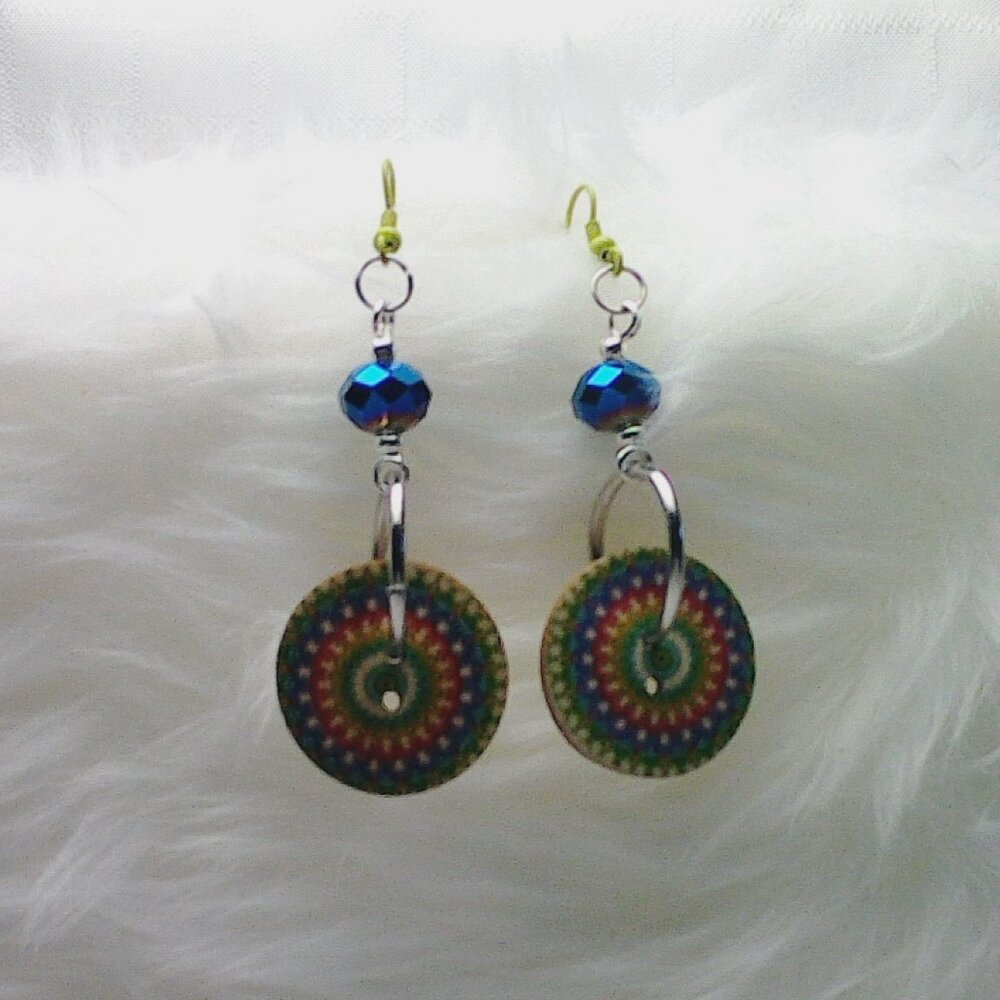No. 1243 Pretty handmade earrings with one inch diameter buttons and small match